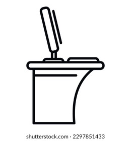 Große Arbeitsplatzsymbol Umriss-Vektorgrafik. Richtige Position. Arbeitstich