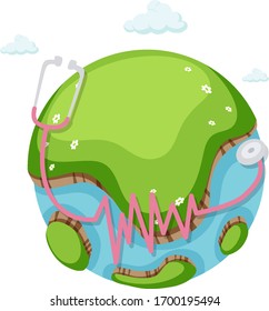 Big world with giant stethoscope around it illustration