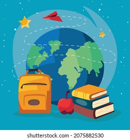 big world image and school supplies