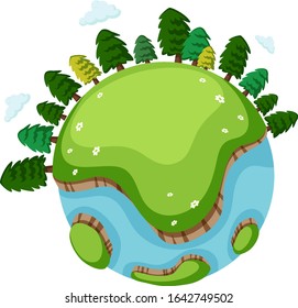 Big world with many trees and green grass illustration