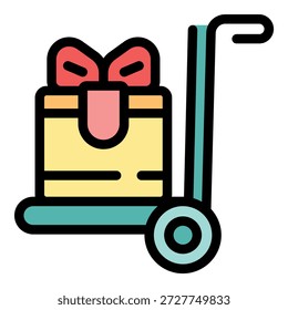 Caja de regalo envuelta grande en un camión de mano, perfecta para ilustrar el servicio de entrega de cumpleaños