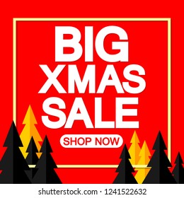 Big Xmas Sale, poster design template, Christmas offer, shop now, vector illustration