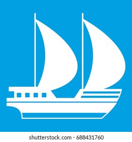 Big yacht icon white isolated on blue background vector illustration