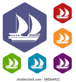 Big yacht icons set rhombus in different colors isolated on white background