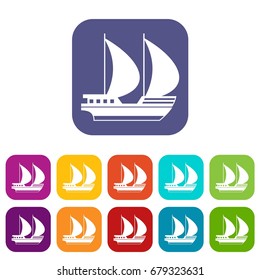 Big yacht icons set vector illustration in flat style In colors red, blue, green and other