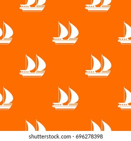 Big yacht pattern repeat seamless in orange color for any design. Vector geometric illustration