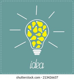 Big yellow bulb with small bulbs inside. Idea concept. Flat design. Vector illustration