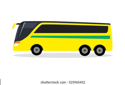 Big yellow bus for transporting football team. Transport. Bus icon isolated. Football matches. Football players transportation. Bus for traveling. Great amount of passengers. Side of bus. Vector