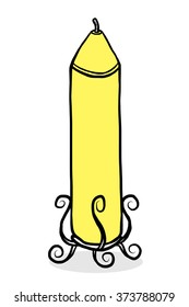 big, yellow candle / cartoon vector and illustration, hand drawn style, isolated on white background.