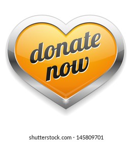 Big yellow donate now heart button