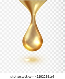 Big yellow drop liquid isolated on transparent background. Realistic collagen droplet