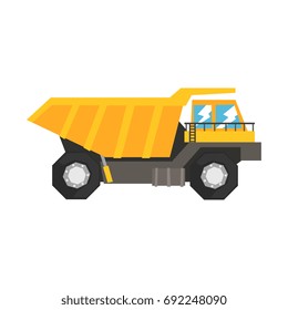 Big yellow dump truck, heavy industrial machinery vector Illustration