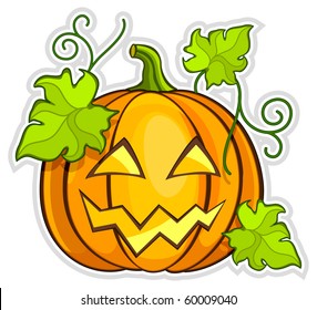 Big yellow grimace pumpkin, Halloween vector illustration