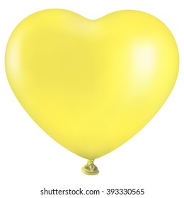 Big yellow heart-balloon on white background