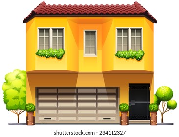 A big yellow house on a white background 