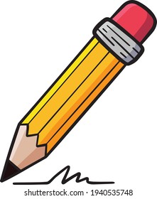 Big Yellow Pencil with rubber colorful editable vector illustration