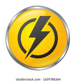 Big yellow power off button on a white background. Isolated object. 3D style 
