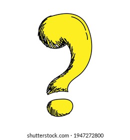 Big Yellow question mark symbol doodle isolated on white background