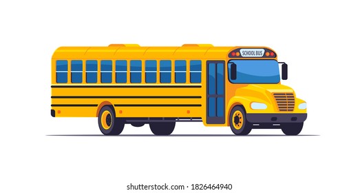 Big yellow school bus. Concept education. Side and front view. Vector flat design, isolated on white background.