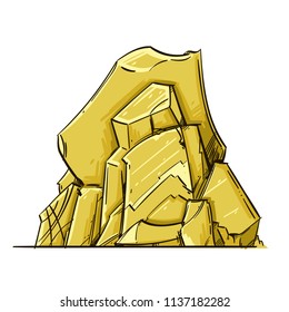 Big yellow stone in cartoon style. Landscape element for game design and animation. Vector illustration isolated on white background.