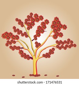 a big yellow tree with some colored leaves