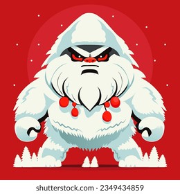 Big yeti Cartoon Vector Icon Illustration. Sasquatch Concept Isolated on red ,Premium Vector. Flat Cartoon Style. Angry big foot cartoon character in forest