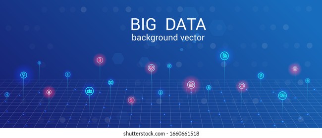 Bigdata analytics, research, big data info center integrated business vector icons.Data grid vector abstract background.