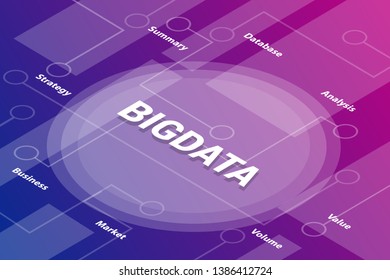 Bigdata Words Isometric 3d Word Text Concept With Some Related Text And Dot Connected - Vector Illustration