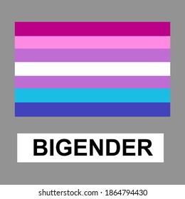 Bigender flag with title. LGBT+ movement pride  flag with horizontal stripes. Concept for lgbt community, family and rights. Flat isolated stock vector illustration Eps 10.
