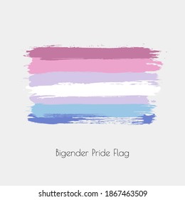 Bigender lgbt vector watercolor flag. Hand drawn ink dry brush stains, strokes, stripes, horizontal lines isolated on white background. Painted colorful symbol of non-binary, pride, rights equality.