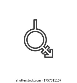 Icono de línea de bigénero. signo de estilo lineal para concepto móvil y diseño web. Icono vectorial de contorno de Androgyne y neutrois. Símbolo, ilustración del logotipo. Gráficos vectoriales