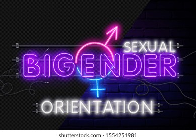 Bigender simbol Vector realistic isolated neon sign of BIGENDER logo for decoration and covering on the wall background.