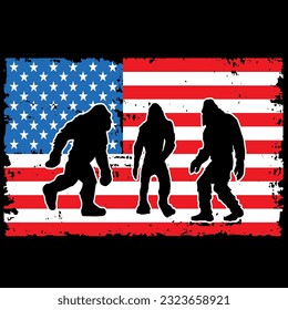 Bigfoot 4th of july USA flag t-shirt design