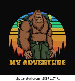 Bigfoot Adventure retro vector illustration for your company or brand