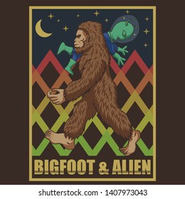 ilustración de los vectores bigfoot y alien retro