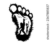Bigfoot with alien showing middle finger. Yeti silhouette. T shirt design. High quality Vector illustration