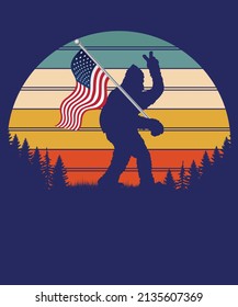 Bigfoot america Flag Retro Vintage amazon t shirt design for POD Custom