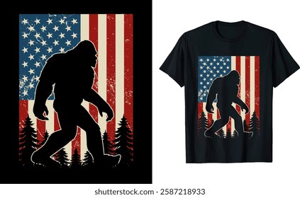 Bigfoot American Flag Graphic T-Shirt Design