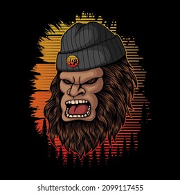 Bigfoot angry retro vector illustration for your company or brand