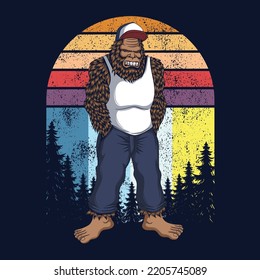 Bigfoot angry retro vector illustration for your company or brand