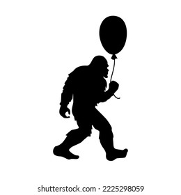 Bigfoot with balloon. Valentines' day Yeti silhouette. T shirt design. Vector illustration.