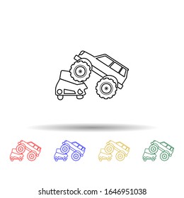 Bigfoot car crushes cars multi color style icon. Simple thin line, outline vector of bigfoot car icons for ui and ux, website or mobile application