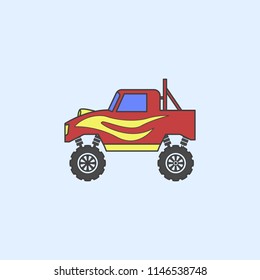 bigfoot car field outline icon. Element of monster trucks show icon for mobile concept and web apps. Field outline bigfoot car icon can be used for web and mobile on blue background