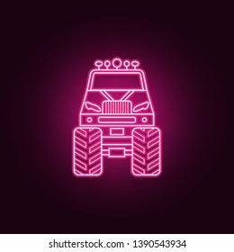 Bigfoot car front neon icon. Elements of bigfoot car set. Simple icon for websites, web design, mobile app, info graphics