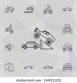 Bigfoot car in a jump icon. Bigfoot car icons universal set for web and mobile