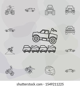 Bigfoot car jumping through cars icon. Bigfoot car icons universal set for web and mobile