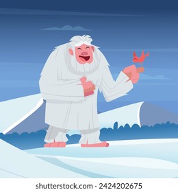 Bigfoot cartoon fantastic snow characters. vector cartoon background