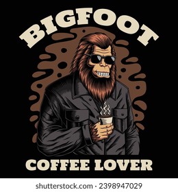 Bigfoot character coffee lover vector illustration for your company or brand