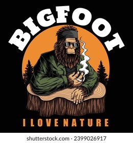 Bigfoot character love nature vector illustration for your company or brand