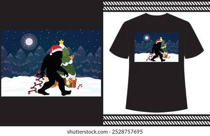 bigfoot Christmas t shirt design 2024